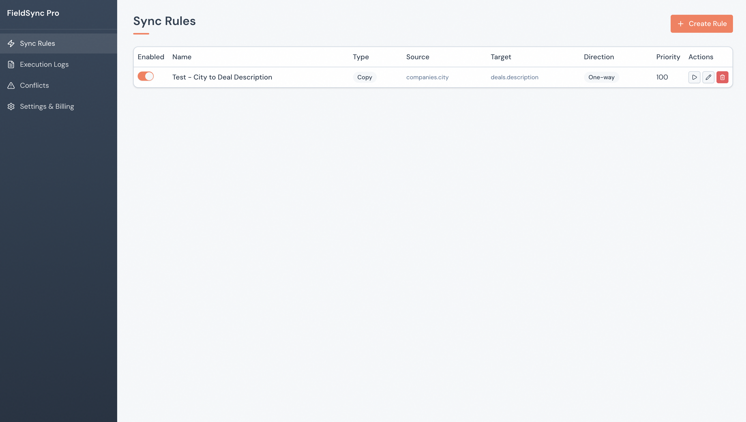 FieldSync Pro dashboard showing sync rules, rollups, and calculated fields
